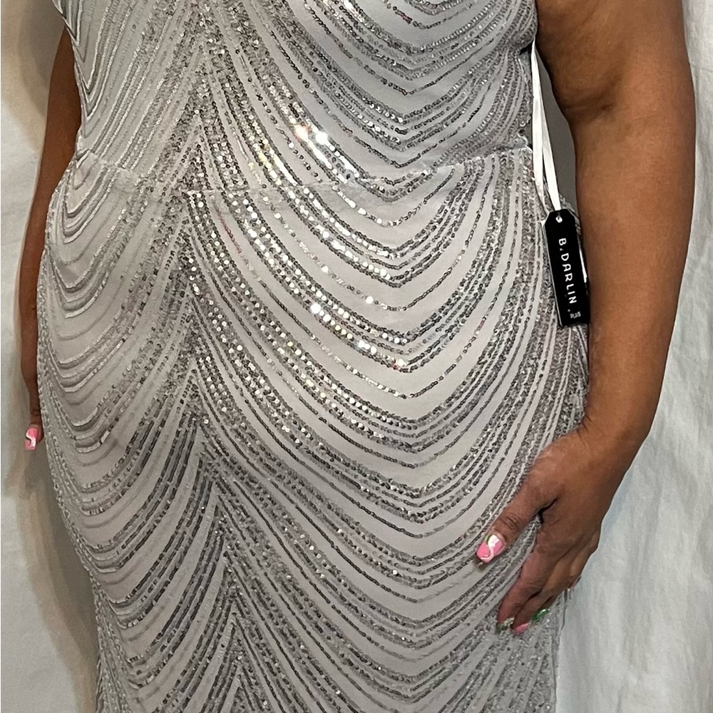 B Darlin Silver Sequin Maxi Dress - Picture 7 of 7